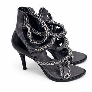 Chloé Victoria Chain Link Leather Moto Heels Size 36 – Runway Statement Sandals